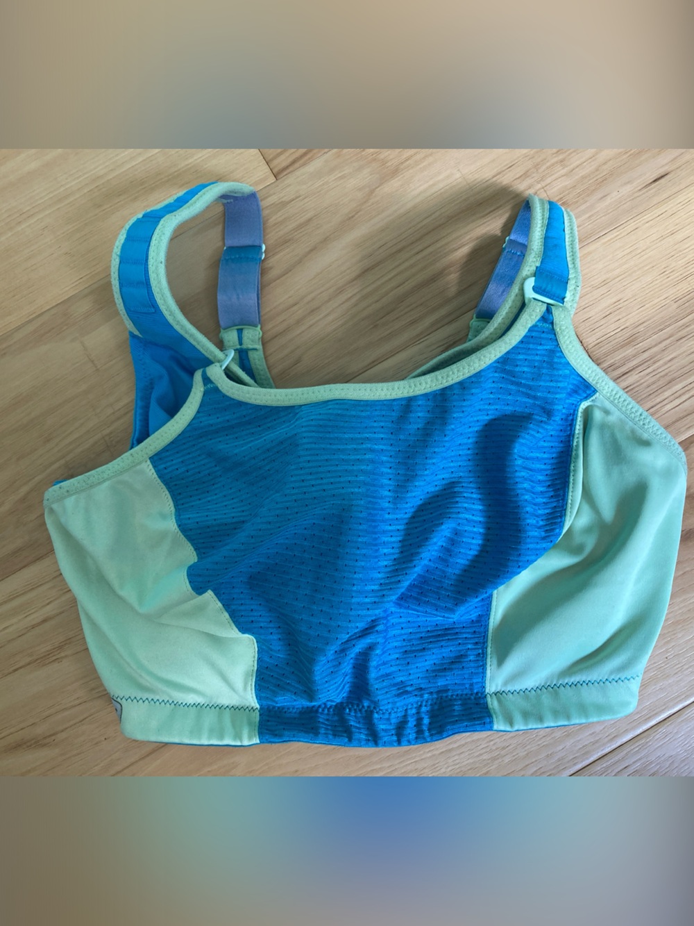 Adjustable compression Blue and Mint Sports Bra